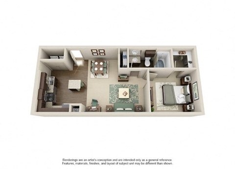Floor plan for 1 bed, 1 bath, 680 sqft